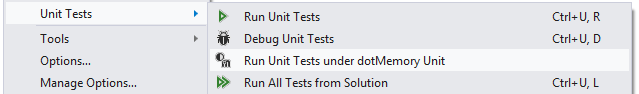 Unit Tests Menu