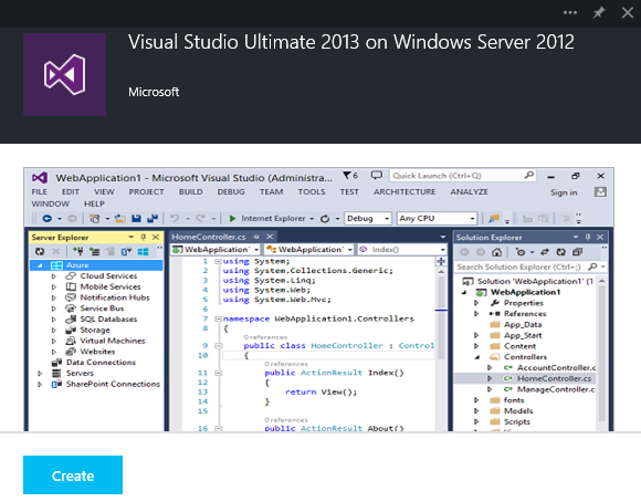 Visual Studio MSDN image on Azure