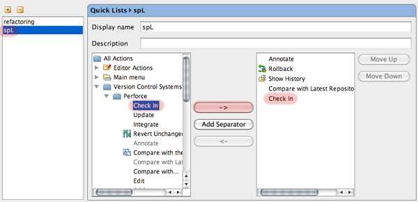 Filling a Quick List with actions