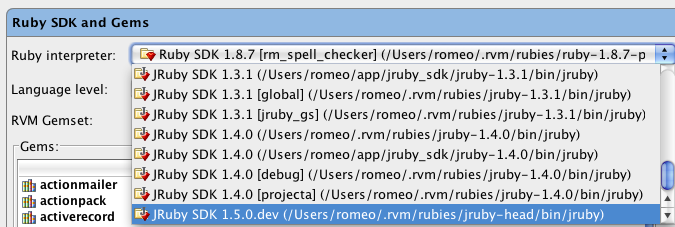 how to set up ruby sdk for rubymine