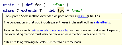 Empy-paren Scala method overriden as parameterless inspection