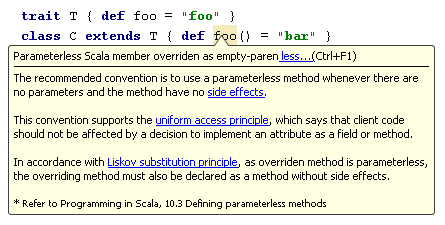 Parameterless Scala member overriden as empty-paren inspection