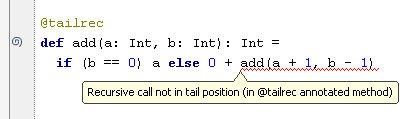 Method with linear recursion annotated as @tailrec