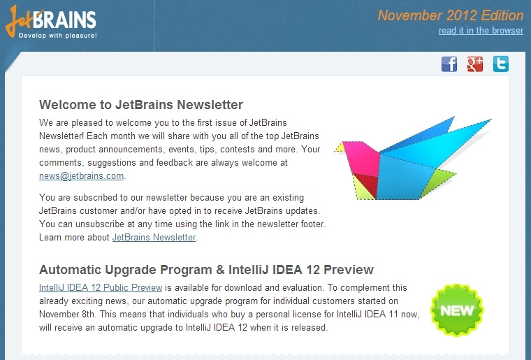 JetBrains Newsletter - November 2012