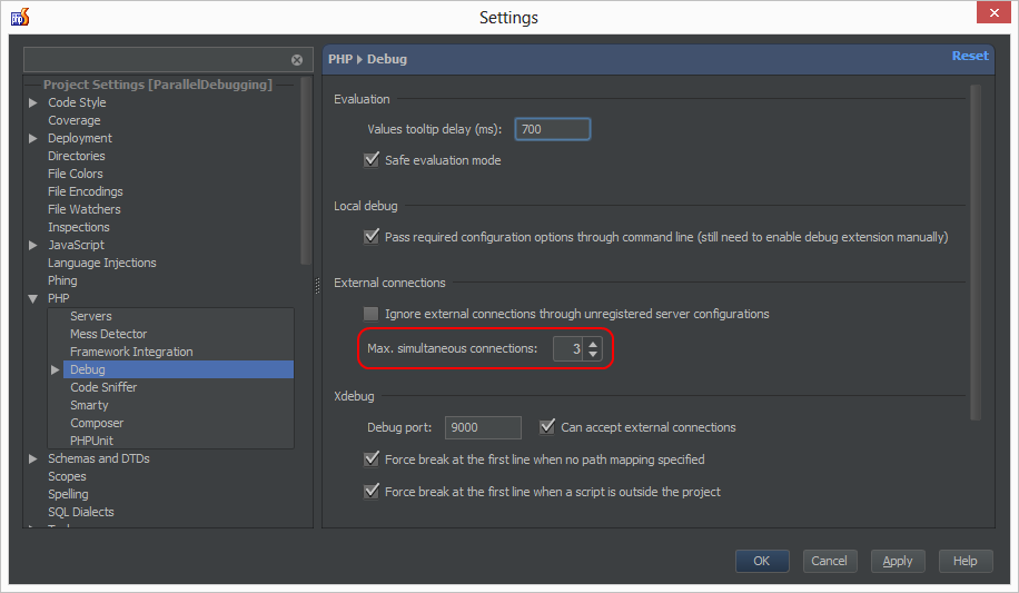 phpstorm validate debugger configuration