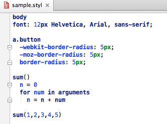 Stylus syntax support in RubyMine Momiji