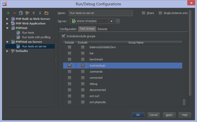 Specify groups of tests to include/exclude from the test run