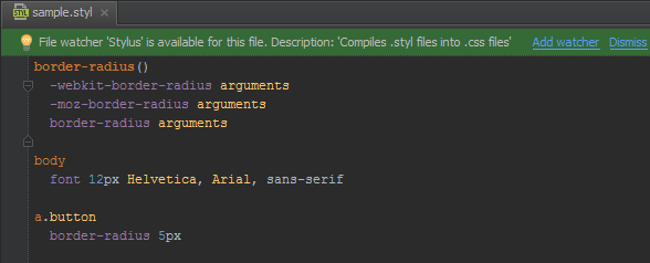 Using Stylus in PhpStorm for writing CSS