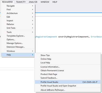 Profile Visual Studio menu