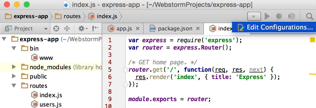 nodejs-edit-configurations