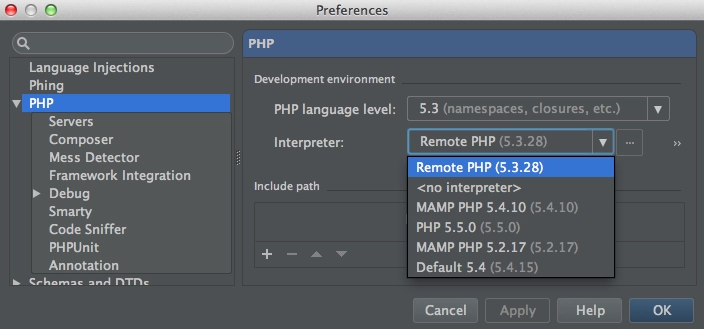 phpstorm php interpreter