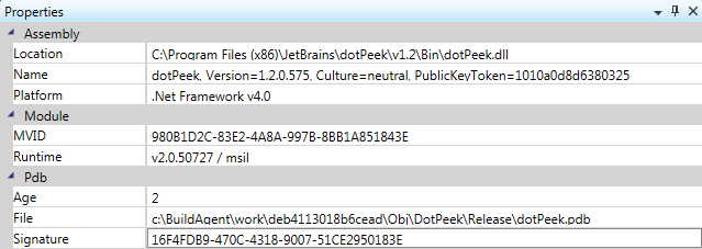 dotPeek 1.2 Process Properties tool window