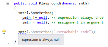 ReSharper 9 supports the ?. operator in C# 6