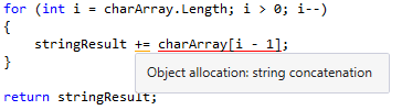 The HAV plug-in highlights string concatenation