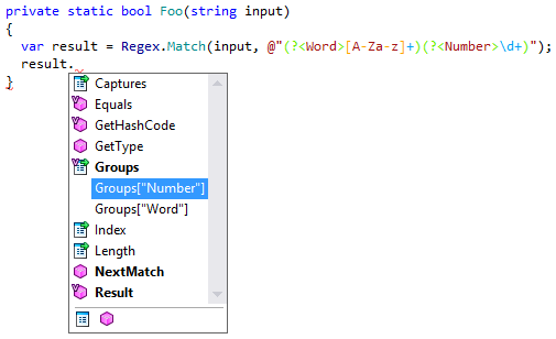 Code completion for MatchResult objects in ReSharper 9