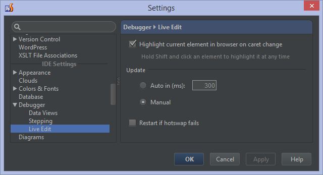 phpstorm live edit