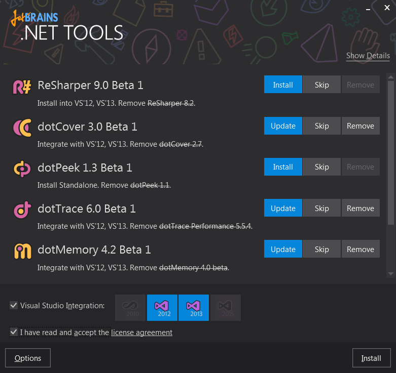 Common installer for Beta builds of ReSharper 9 and other .NET tools