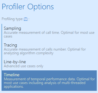 Different profiling methods and options in dotTrace 6