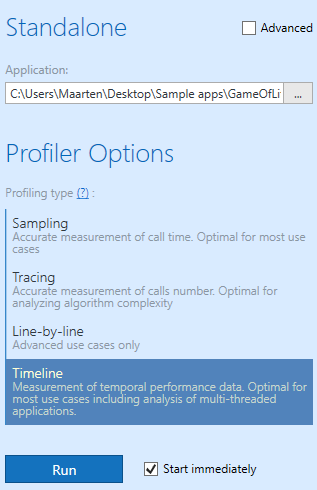 Profiling types including new timeline profiling