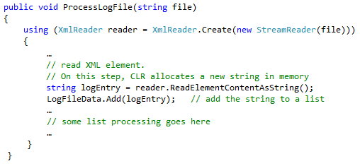 Code example for log file processing 