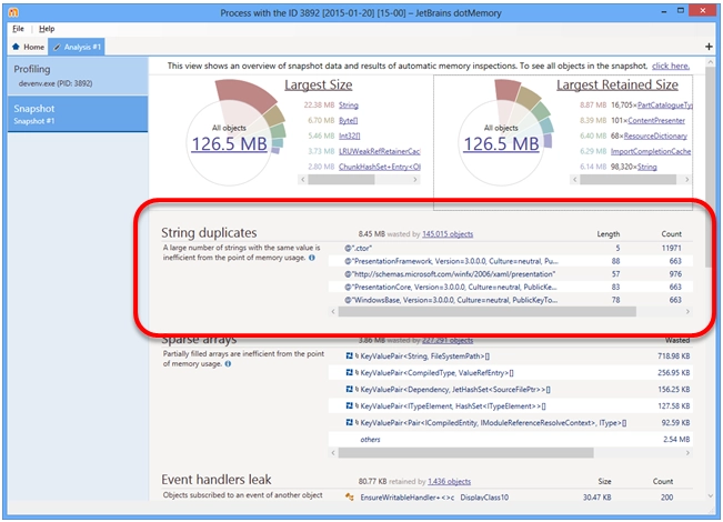 String duplicates inspection in dotMemory