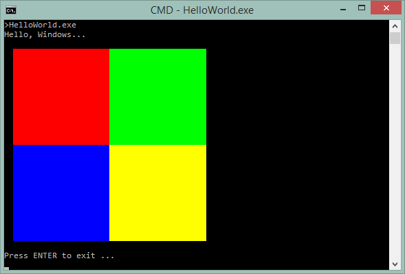 Image of HelloWorld console application running