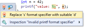 printf() argument check in ReSharper C++