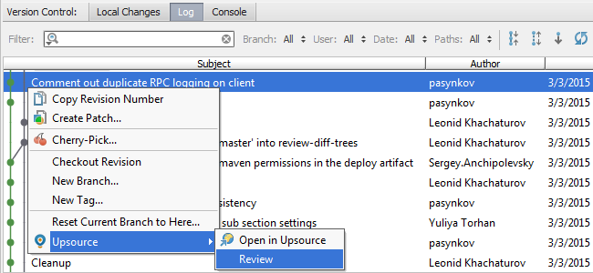 Upsource code review plug-in in IntelliJ IDEA