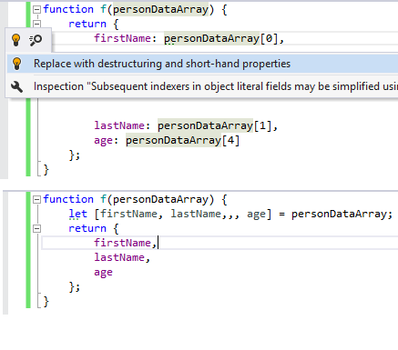 Destruct shorthand properties quick-fix