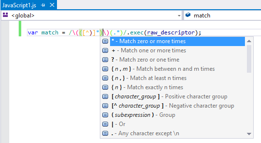 Support for regular expressions in JavaScript