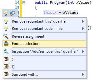 Format code selection