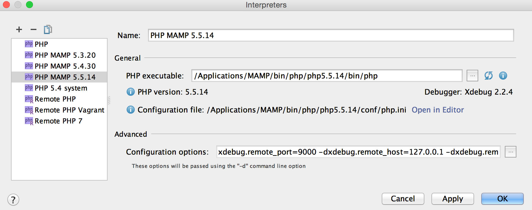 phpstorm debug local apache