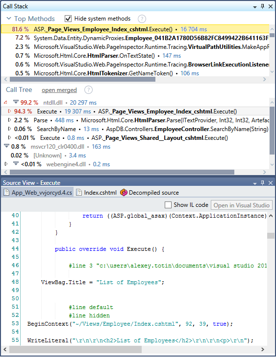 Call Tree and Source View