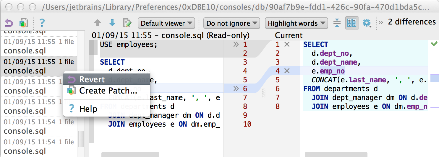 datagrip query history