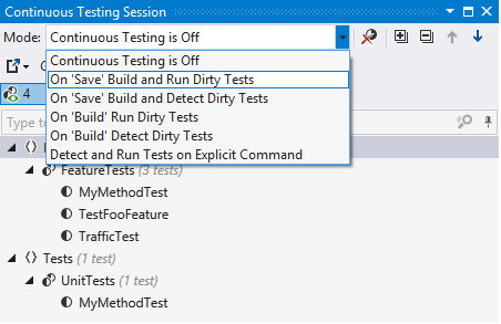 Select continuous testing mode