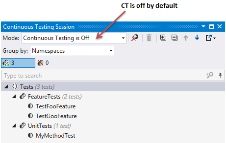 Continuous testing is off by default