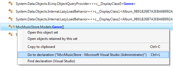 Go to type declaration in Visual Studio from dotMemory