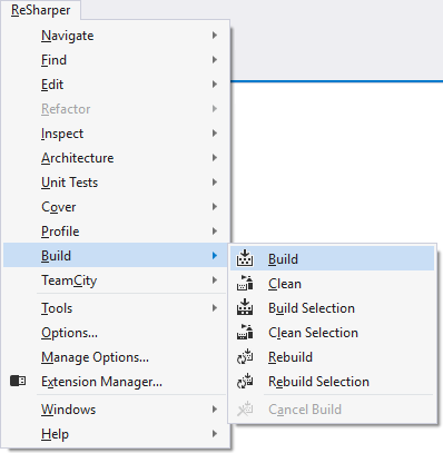 ReSharper Build menu items