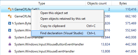 dotMemory 10 Find declaration in VS action