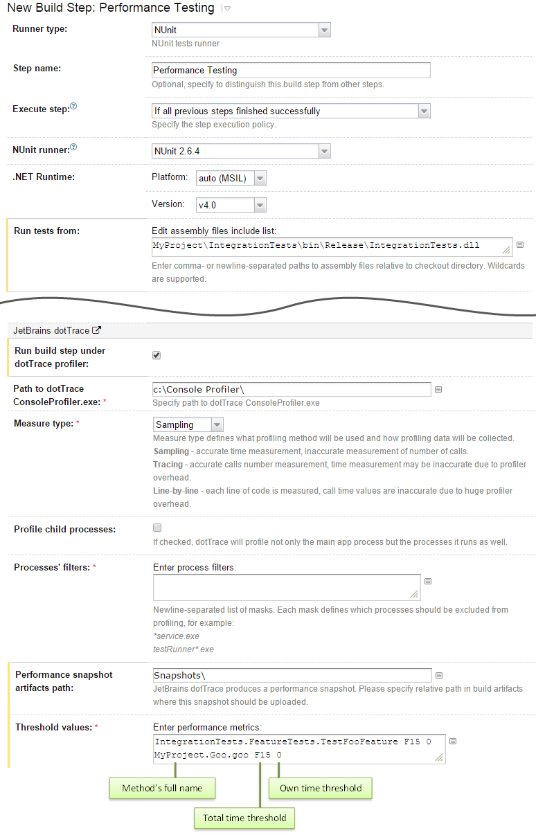 dotTrace build step configuration