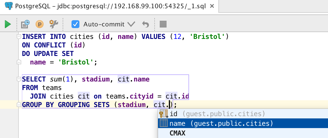 postgres datagrip parameter query