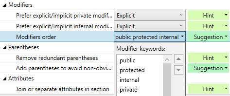 Code style modifiers order