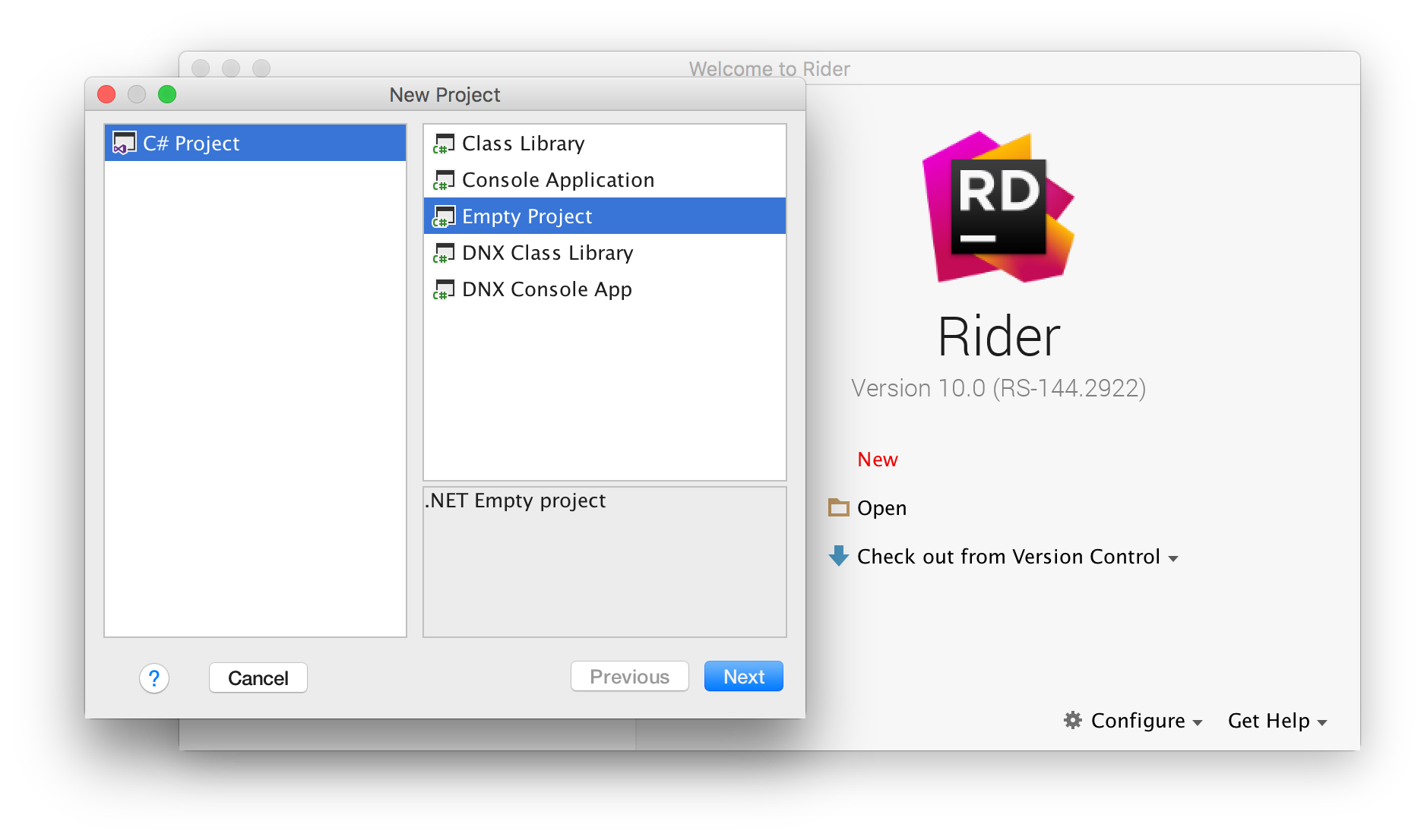 Rider new project templates
