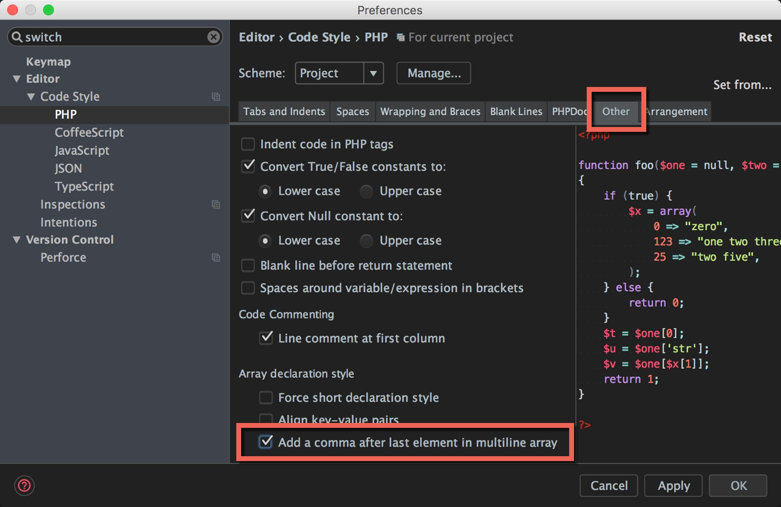 phpstorm format code