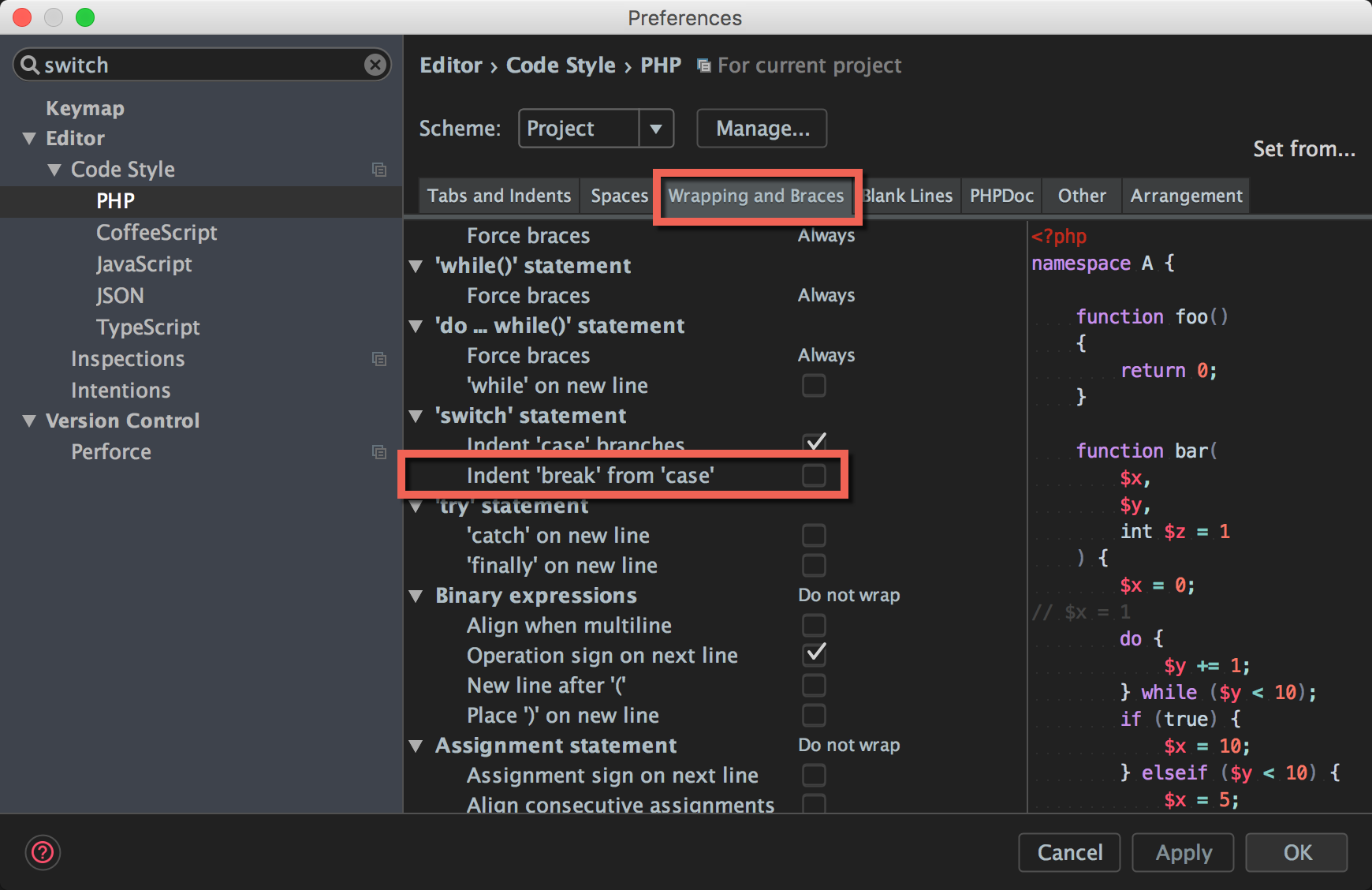 phpstorm format code in selection