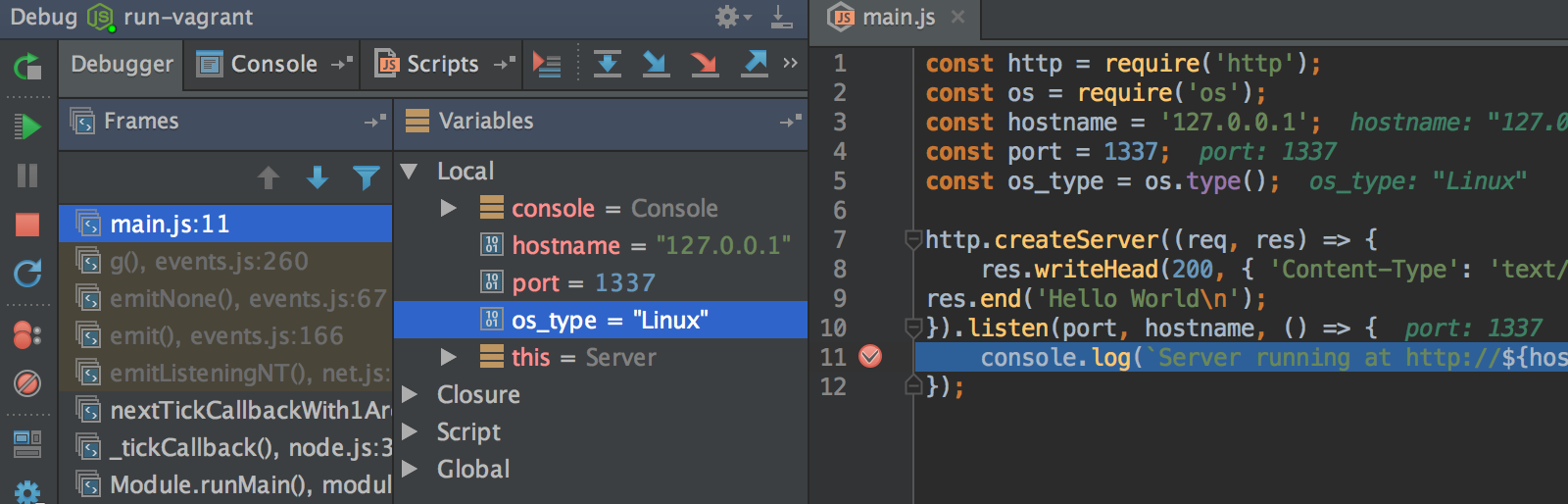 webstorm node debugger