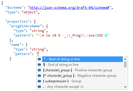 Regexp completion in JSON schema