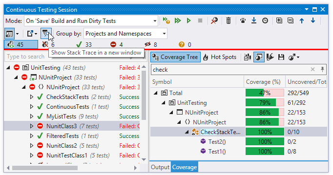 Improved Continuous Testing tool window