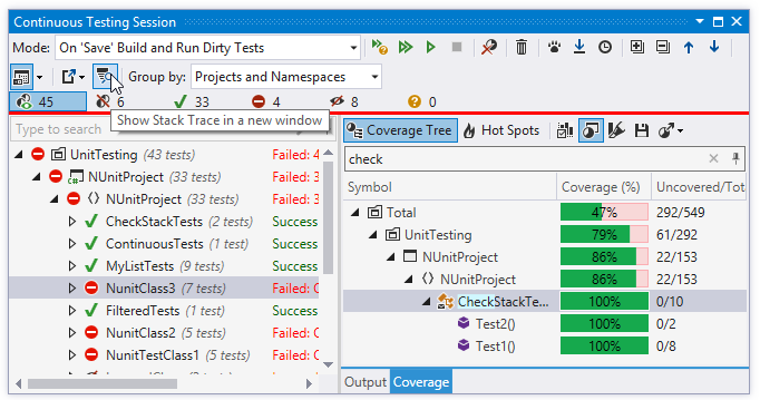 Improvements in Continuous Testing window