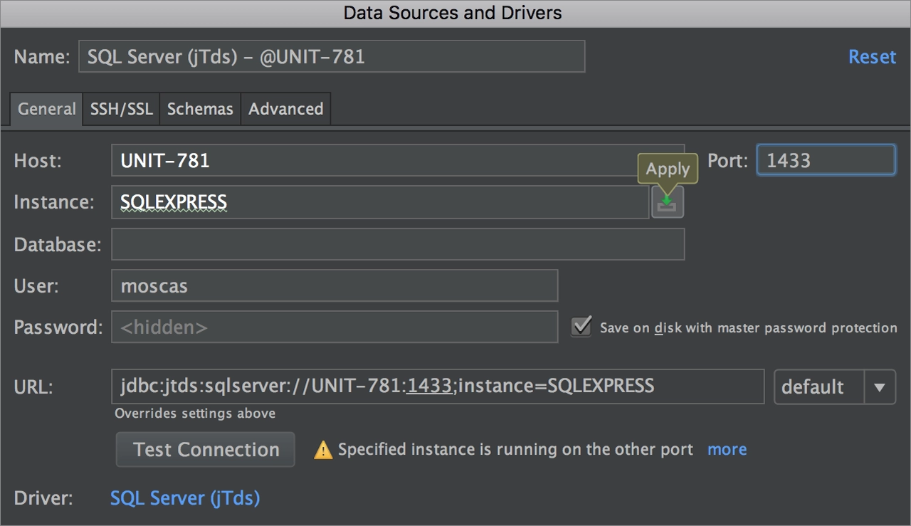 datagrip sql server